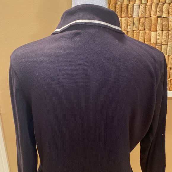 Ann Taylor Black Button Down Cardigan with White Stripes on Collar and Cuffs - Picture 7 of 15